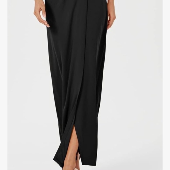 Calvin Klein Womens One Shoulder Gown with Waist Ruch Black Wrap Skirt Size 8 - Picture 4 of 14